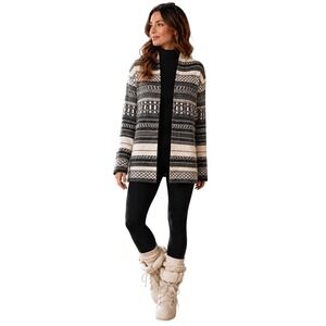 Monari Grey Metallic Fair Isles Open‎ Cardigan Sweater Wool Blend Size  US 8